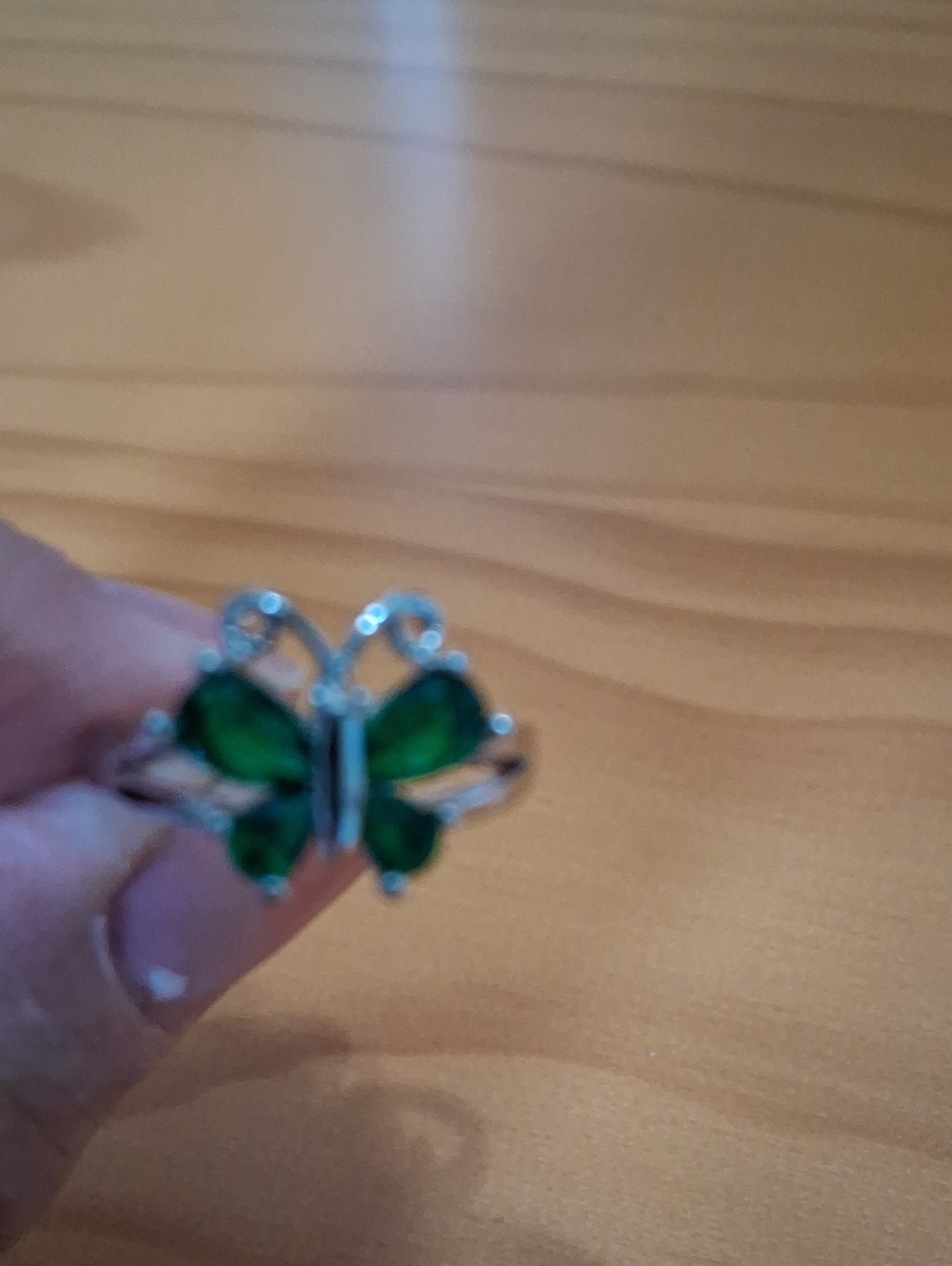 Green Butterfly Ring - Silver Tone Women's Jewelry